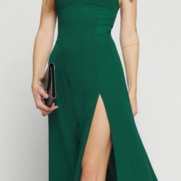 Women Reformation Emerald  Julliette Spaghetti Strap Sweet Heart Slit Dress 4 - Picture 13 of 13